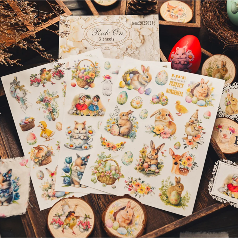 

KSCRAFT 3 sheets A5 Easter Rub On Sticker Scrapbooking Junk Journal Crafts Transfer Stickers DIY Photo Albums Decorative