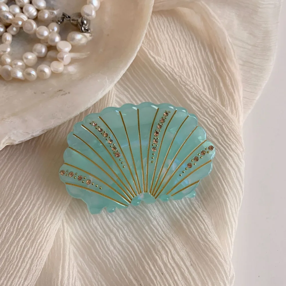 Retro Acetic Acid Acetate Shell Hair Claw Jewelry Non-slip Shell Shark Clip Acrylic Shiny Rhinestone Crab Clip Ladies