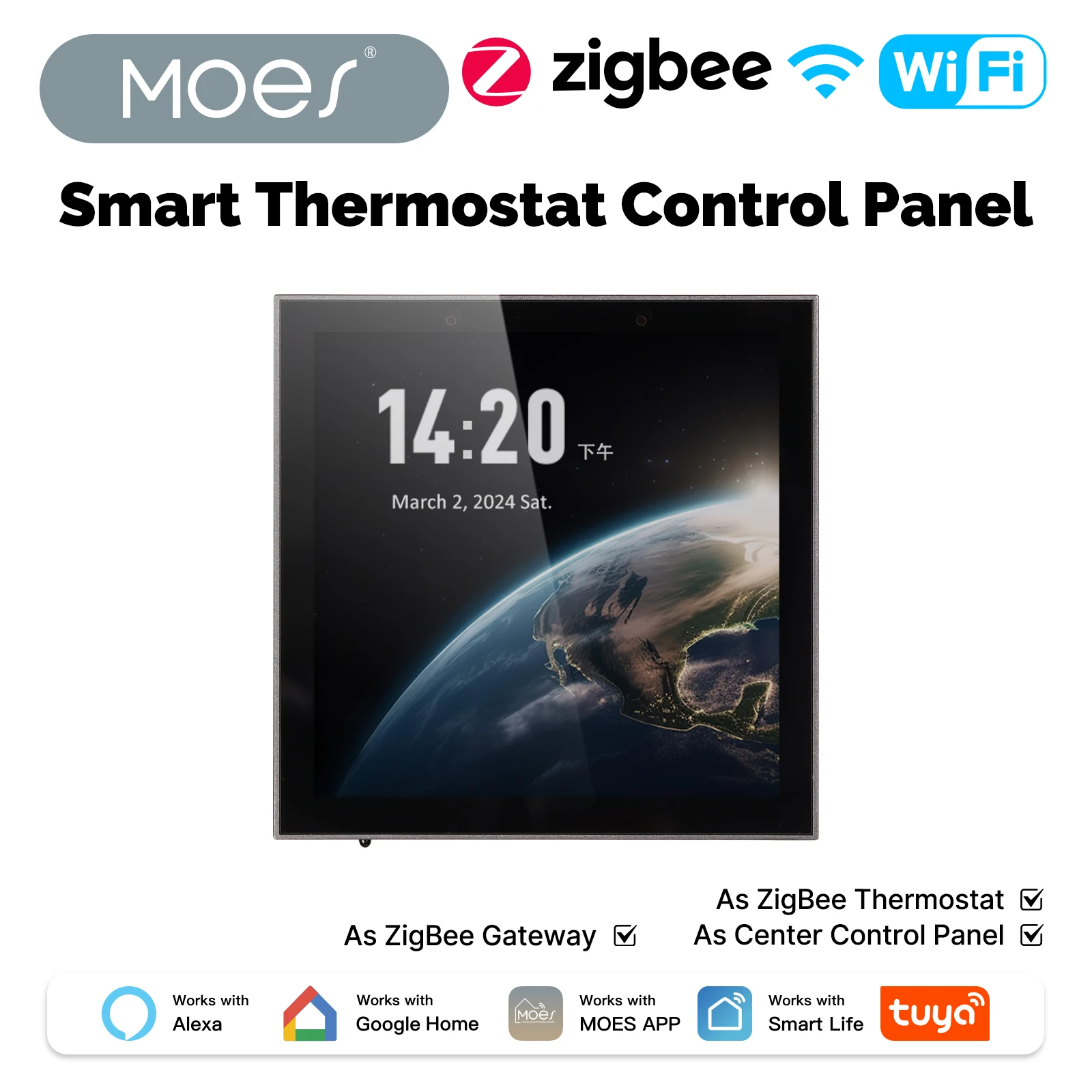 Tuya Smart Home WiFi Thermostat, Built-in ZigBee Wireless Gateway Central Touch Panel Temperature Controller for Home Automation
