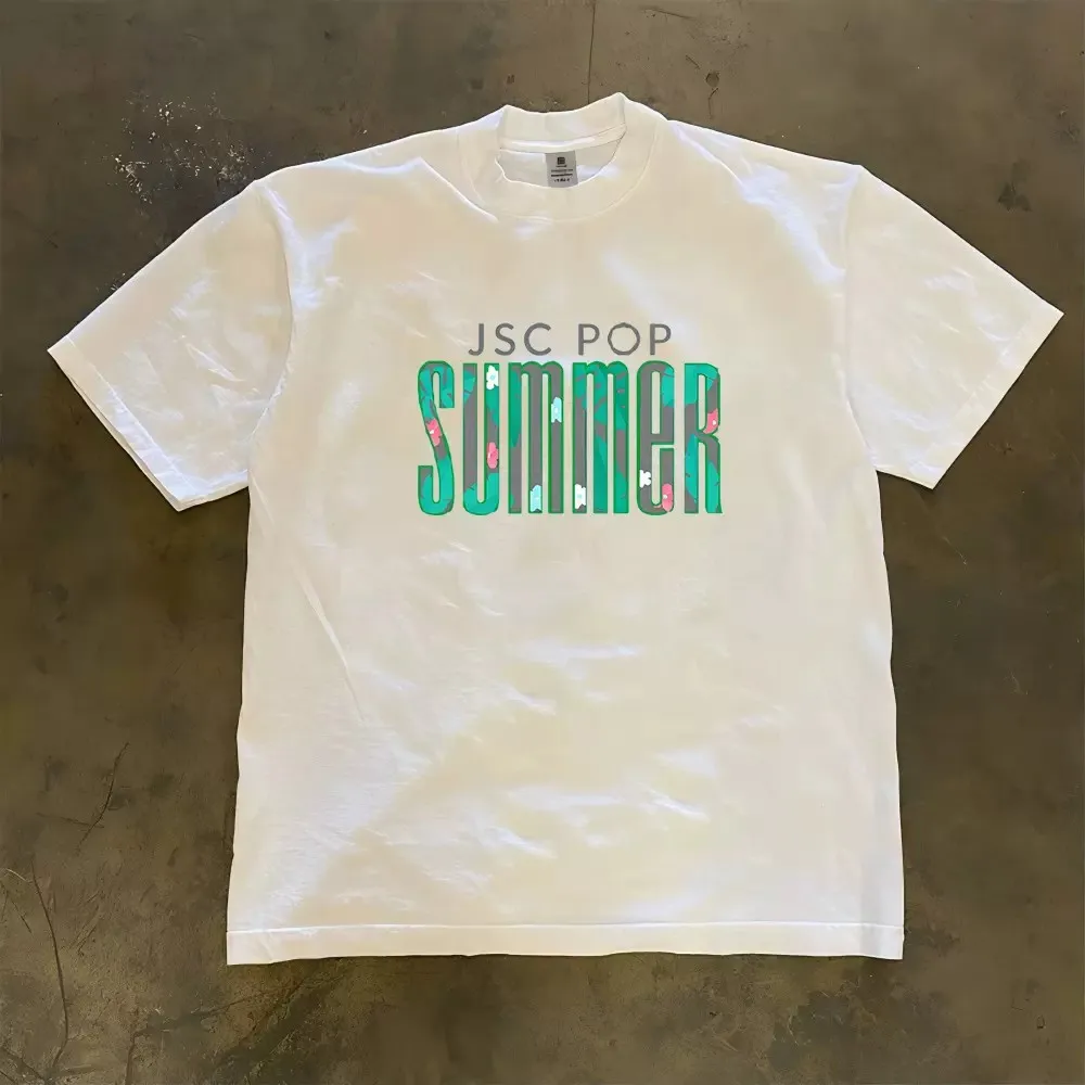 2026 Hot Trend Tall Vertical Green Camo Inside Summer Letter Front Print T Shirt Two Layer Stacked Slogan Camouflage Typography Graphic Unisex Oversized Heavyweight Cotton Vacation Aesthetic Daily Casual Short Sleeve Tops