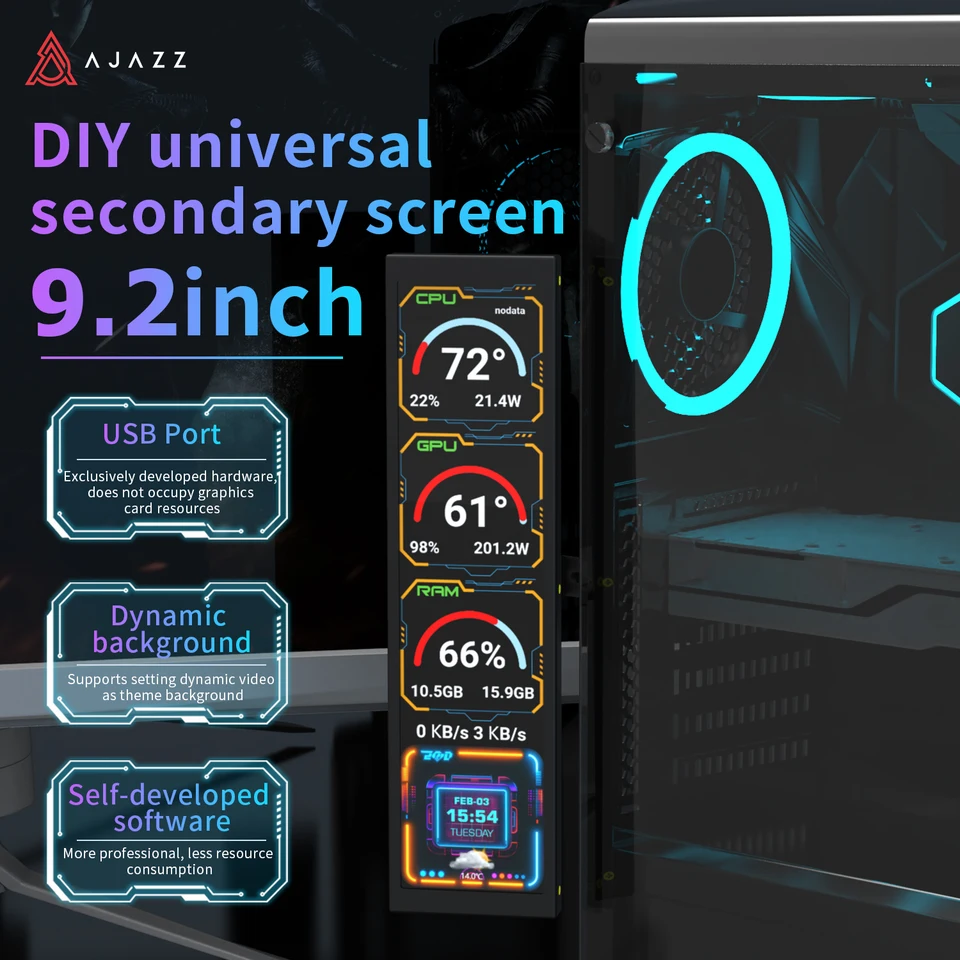 AJAZZ AKP02 9.2inch DIY IPS Secondary Screen 1920*464HD Wired USB