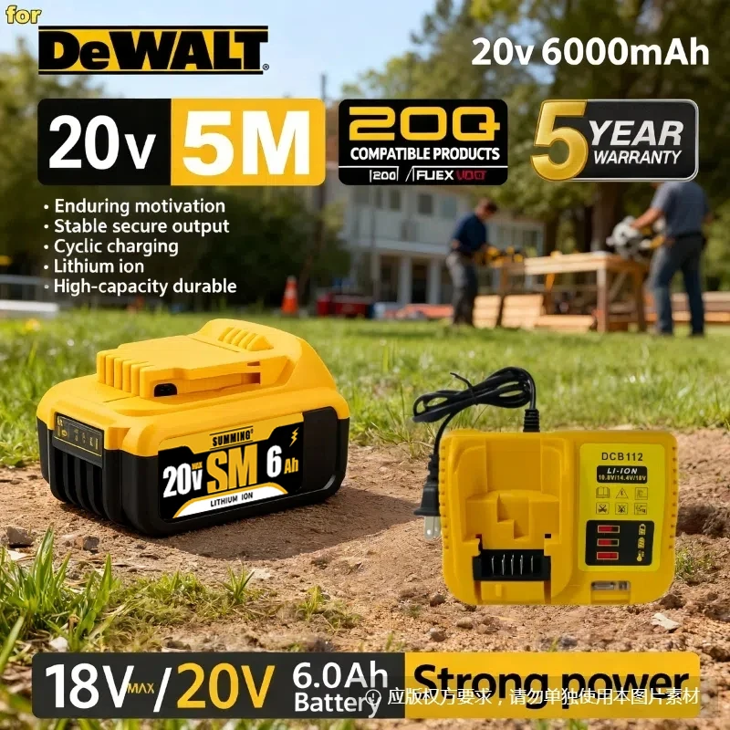 

20V 6.0Ah Genuin Lithium-Ion Replacement Batteries for Dewalt Electric tool Compatible with for DCB200 DCB205 DCB206 & More