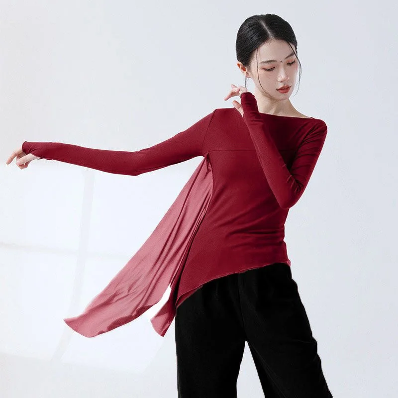 

Одежда для классических танцев, тюлевая одежда с рукавами на палец и боковым разрезом, повседневная одежда в китайском стиле, шикарный сценический костюм