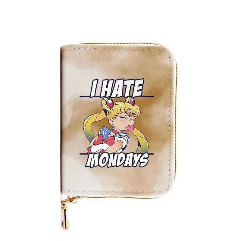 Sailor moon meninas bolsa de moedas dinheiro cartão de crédito zíper carteira senhoras kawaii pequenos cartões pacote couro do plutônio xadrez bolsas presentes femininos