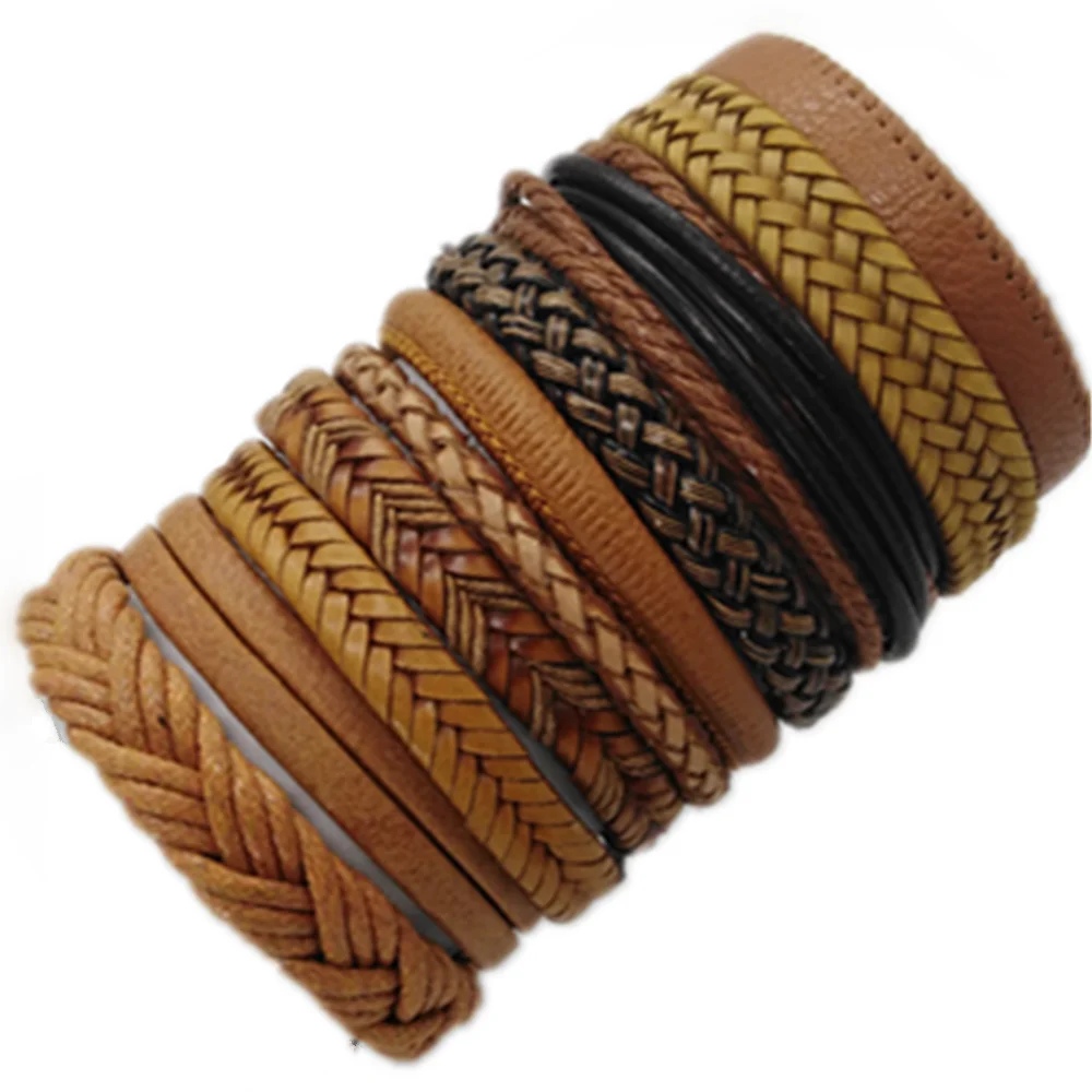 10 Teile/satz Schwarz Wrap Woven Neue Mode Handgemachte Männer Armbänder Männlichen Frauen Leder Armbänder Männer Armreif Großhandel Schmuck Geschenk – Detail 9