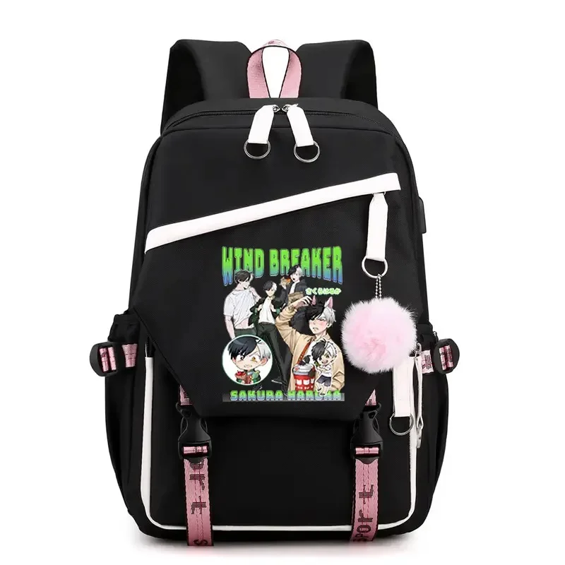 Anime Wind Breaker Backpack Mochila Teenarges Schoolbag Childen USB Laptop Bag Mens Fashion Travel Outdoor Bags