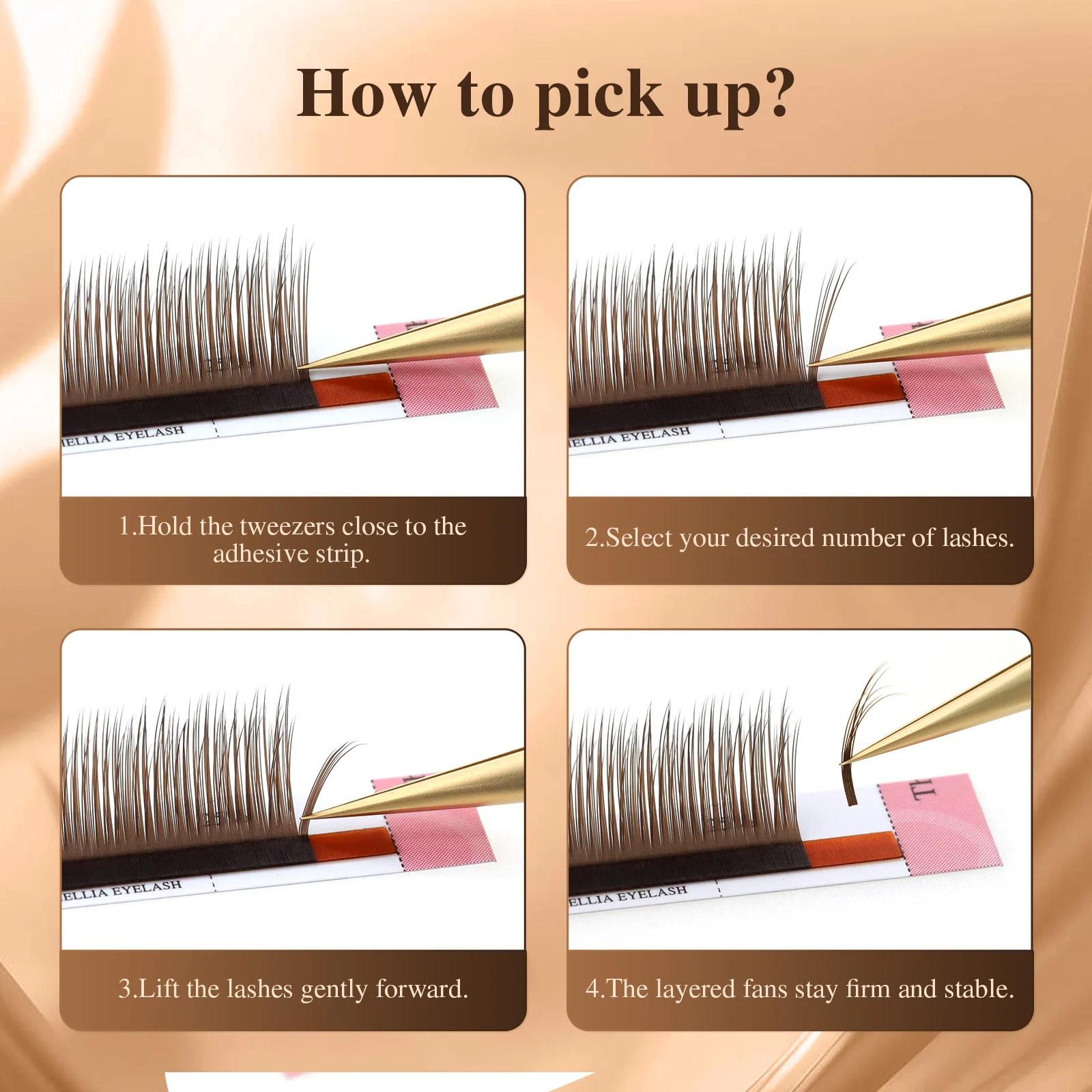 NAGARAKU Dunkelbraune geschichtete Kamelien-Wimpernverlängerungen, vorgefertigte Fächer, Wispy Volume, Fluffy LB LC LD M Volume Wimpernverlängerung – Detail 7