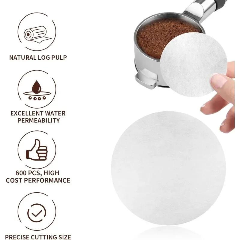 500/1000 Pcs Coffee Paper Filters ,  Unbleached Espresso Filter Papers for 51/53/58 Mm Puck Screen Portafilter Coffee Maker