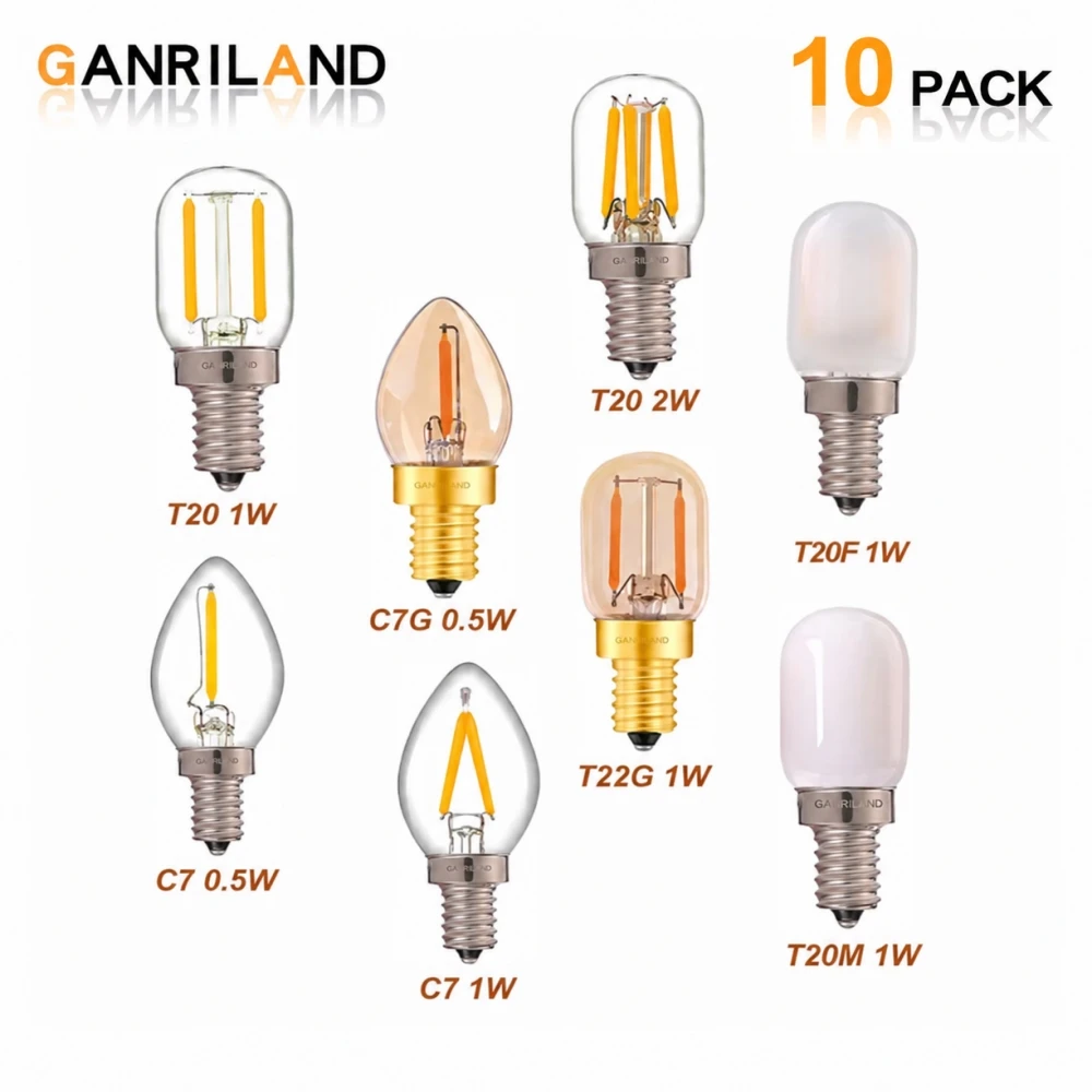 GANRILAND 10Pack LED נורות E12 E14 ניתן לעמעום C7 T22G 1W אור דקורטיבי 110V US 220V EU מנורת אמפולה לבנה חמה לעיצוב