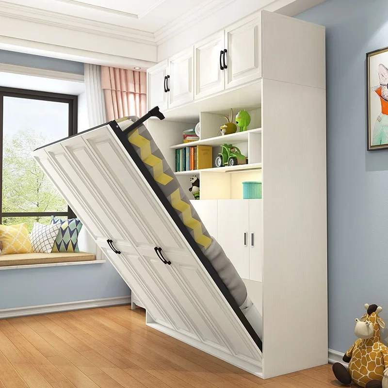 2026Nordic Style Integrated Double Wardrobe Bed Multifunctional Hidden Flip Bed with Folding Storage Wall Murphy Beds