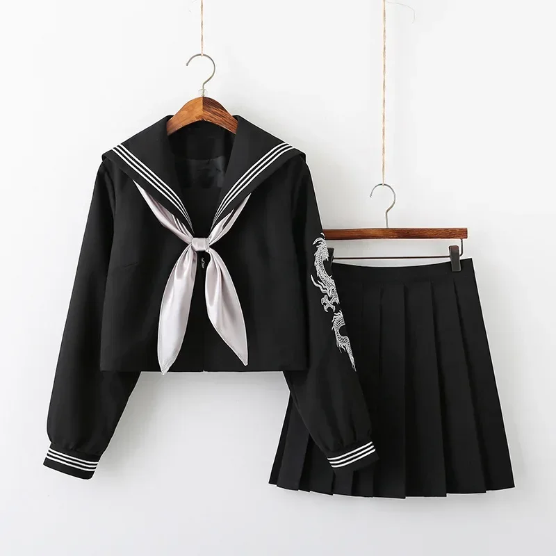 Uniforme escolar japonés para niña, traje de marinero de dragón rosa y plateado, conjuntos de falda JK Sailor Seifuku, uniforme Cos, ropa escolar