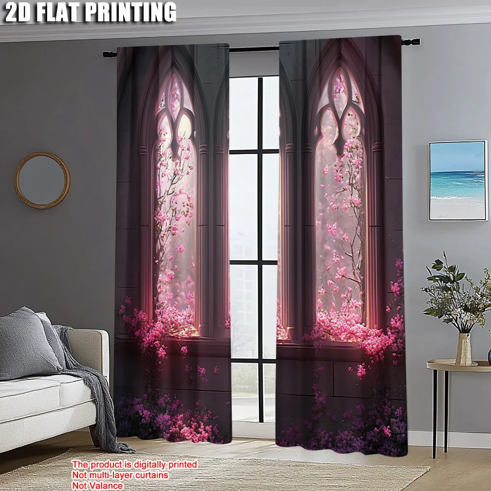 2pcs, Curtains&Drapes 2D print Gothic Fantasy Garden Versatile Fabric (without rod) Decorations For Home Use for Various Rooms,