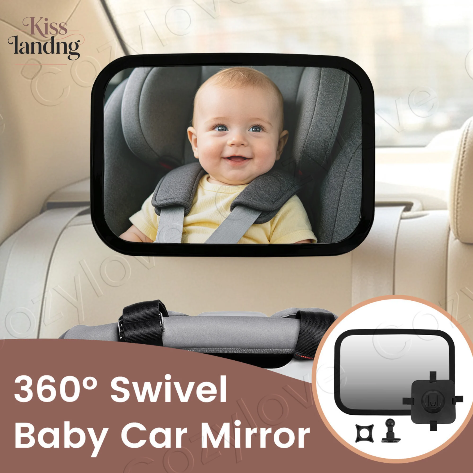 Baby Car Rear View Mirror, 360° Rotatable Safety Shatter Resistant Back Seat Mirror for Infant Car Seat, Adjustable Strap Travel