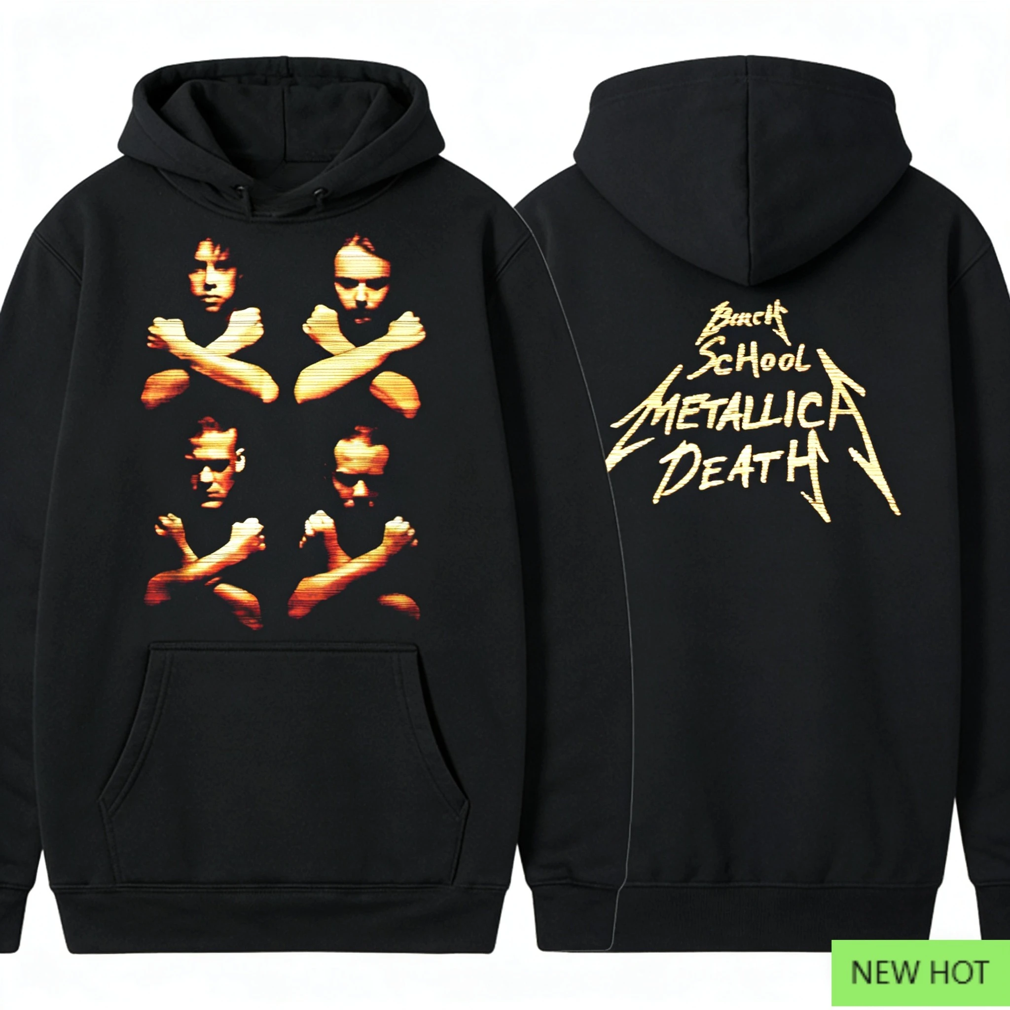 سترة بغطاء للرأس برسومات المدرسة باللون الأسود من Metallica، سويت شيرت Thrash Metal، مثالي للمعجبين الذين يحبون نمط الفرقة وDark Hardcore Vibe #1
