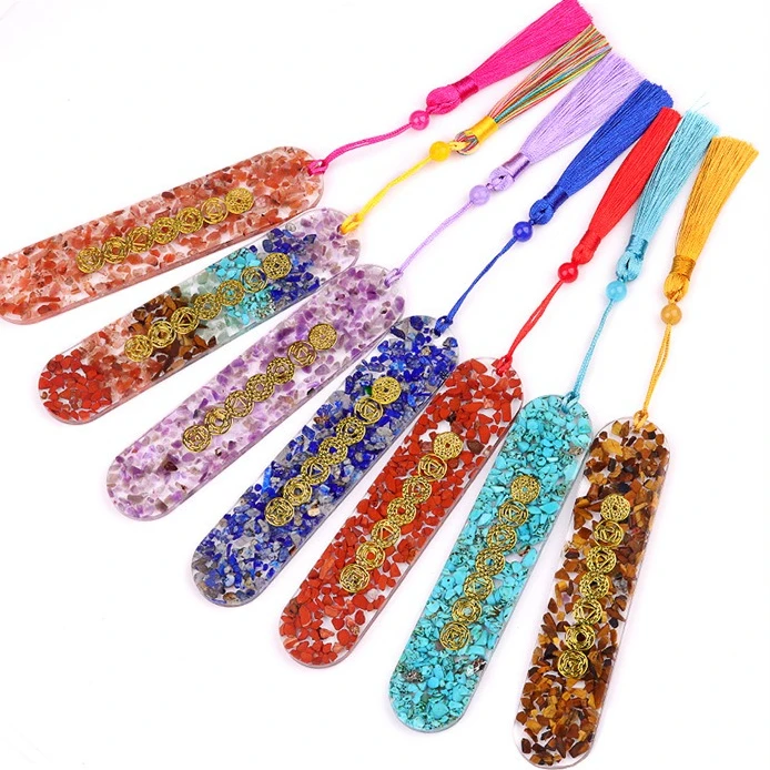 5PCS Chip Stone Beads Resin Bookmarks Tassel Charms Transparent Book Markers for Students Teachers Index Tags Stationery Jewelry