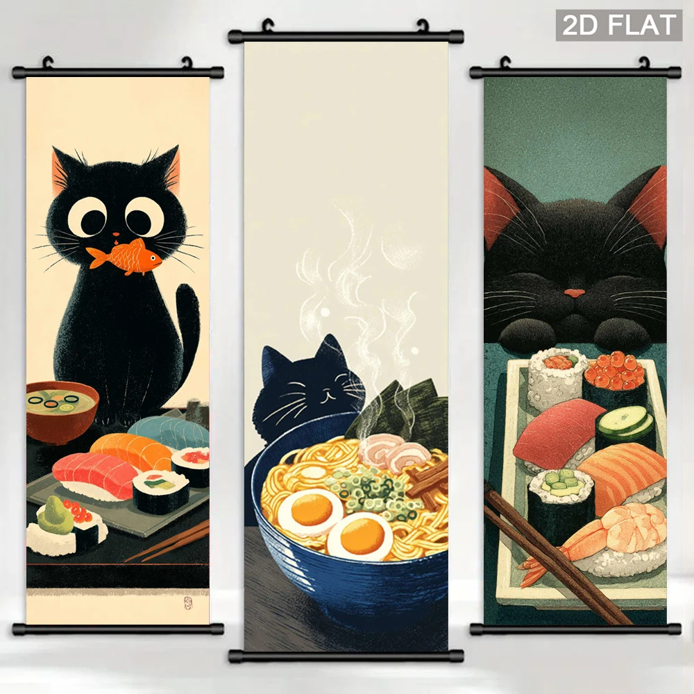 Cartoon Black Cat Wall Scroll - Wall Scroll Tapestry recension och pris