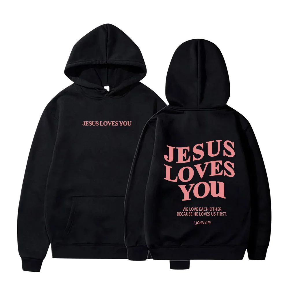 Jesus Loves You Oversized Graphic Hoodie Women Hip Hop Vintage Hooded Sweatshirts Pullover Tops For Women Trendy Aesthetic Top