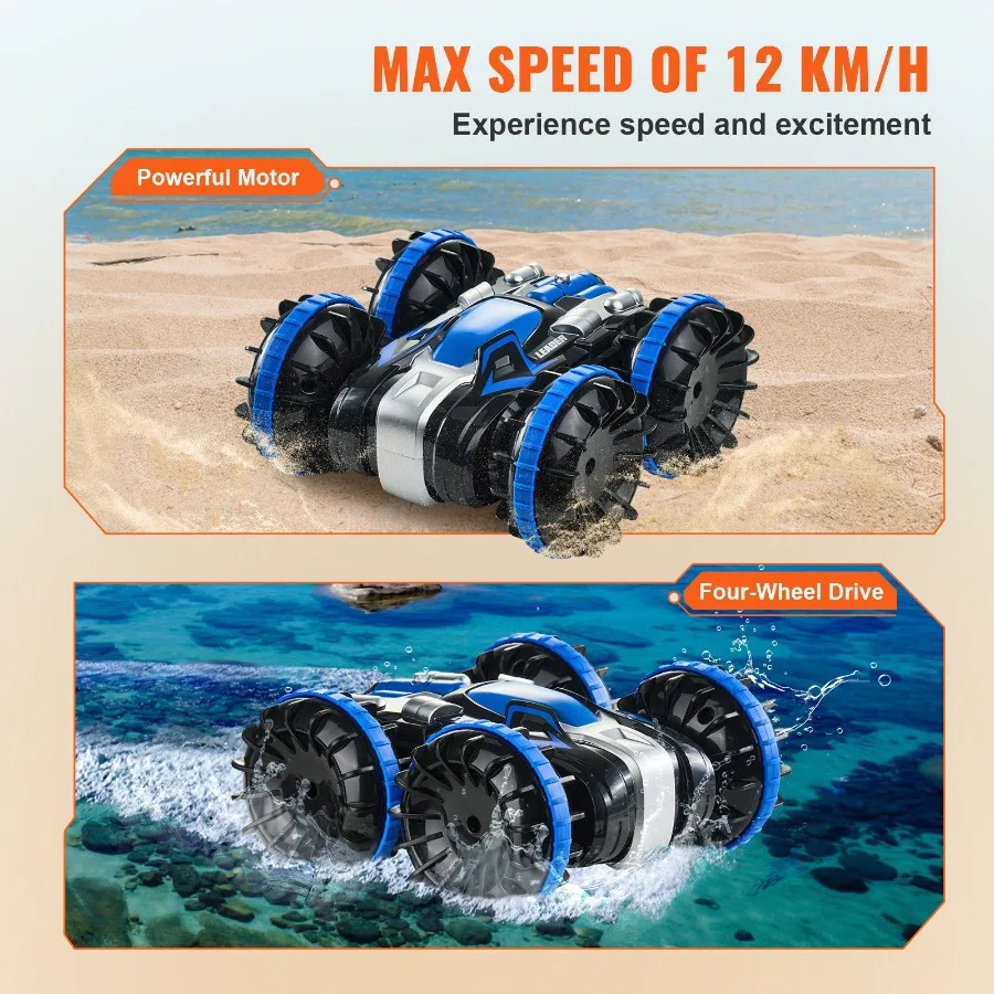 Barco de coche teledirigido anfibio 2,4 GHz 4WD RC barco adultos azul