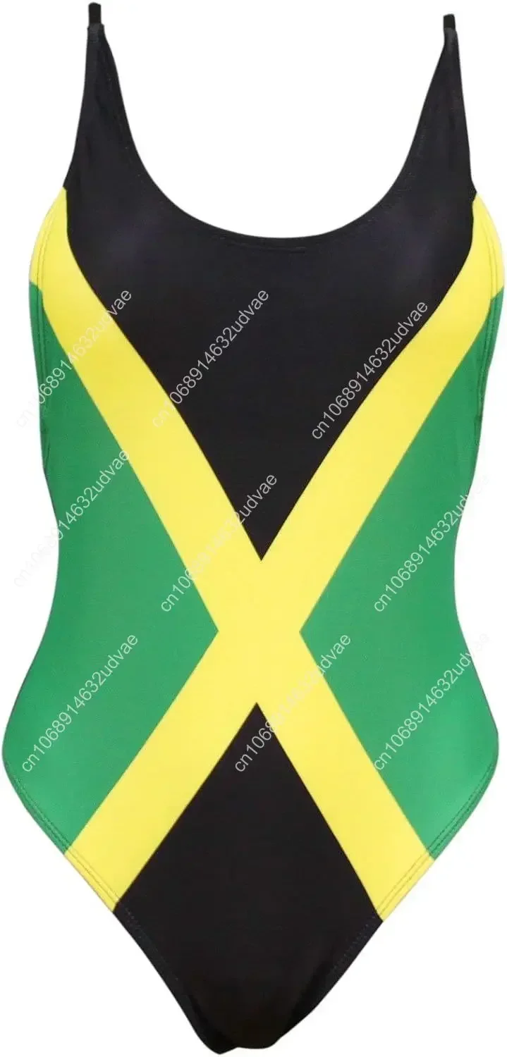 

Caribbean Jamaica Flag Women's Fashion One Piece Thong Bathing Suit Monokini Swimsuit Swimwear