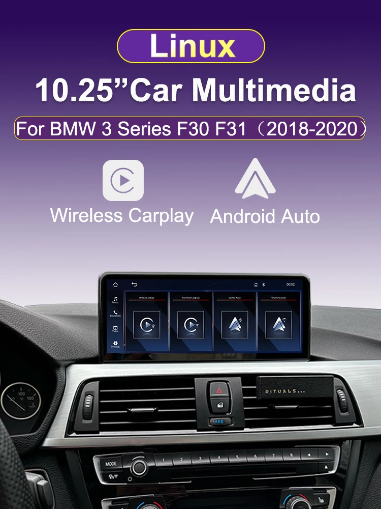 AUTOTOP 10,25 Zoll Linux Wireless Carplay Touchscreen Android Auto für BMW 3er/4er Reihe F30 F31 F32 F33 F34 F36 G20 2018 EVO System – Detail 1