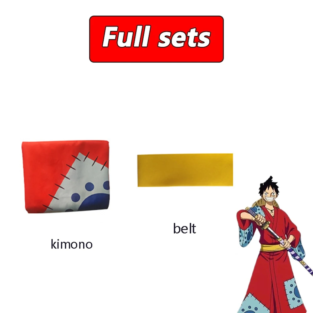 Luffy Cosplay Anime Monkey D Luffy Cosplay Costume Wano Country Kimono Wig Hat Red Kimono Halloween Costumes for Men Women view 2