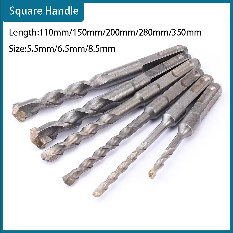 

1Pcs Square Handle 110 150 200 280 350mm Length Electric Hammer Drill Bit Cement Wall Concrete Impact Drill Bit5.5mm6.5mm 8.5mm