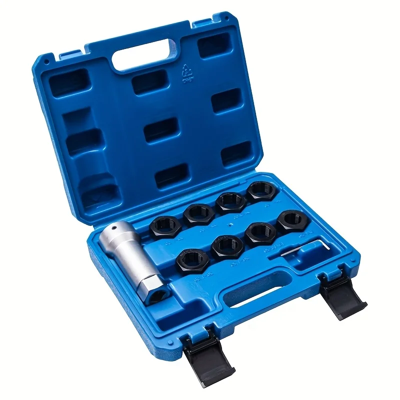 

10pc Axle Spindle Threading Set, 8 Dies 1-1/16" Extension Bar, Axle Nut Rethreader with M20 M22 M24 & 13/16" 3/4" UNEF Nuts