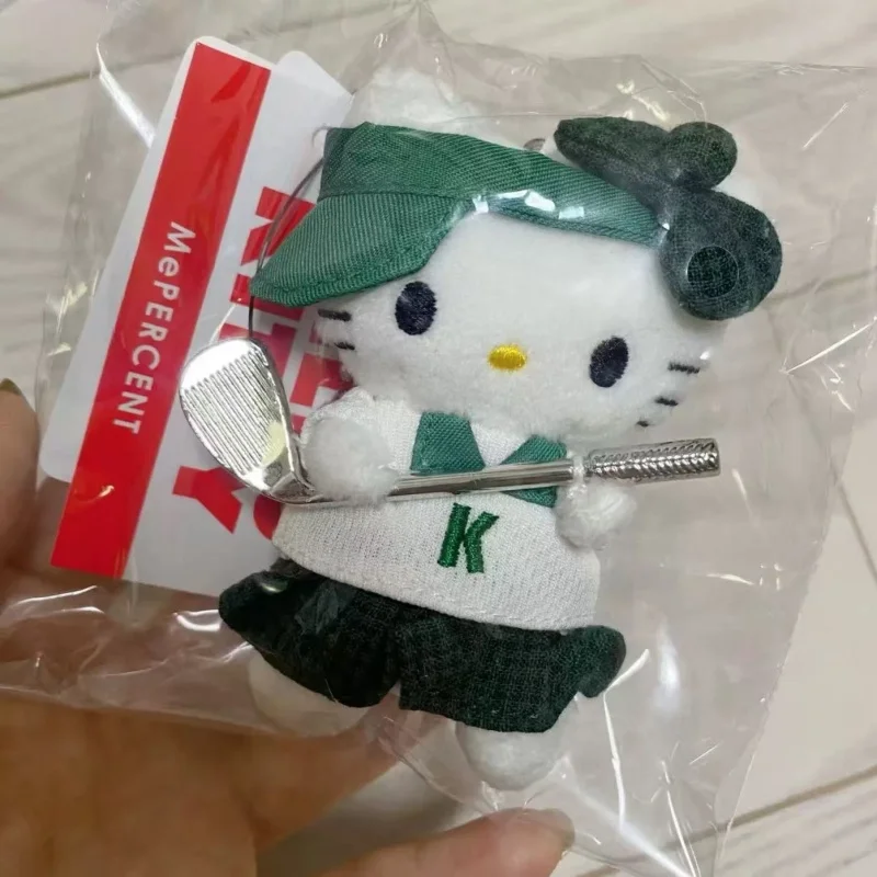 Kawaii golfe olá kitty pelúcia chaveiro dos desenhos animados jogar golfe kitty boneca de pelúcia pequeno saco pingente sanrio boneca mochila charme