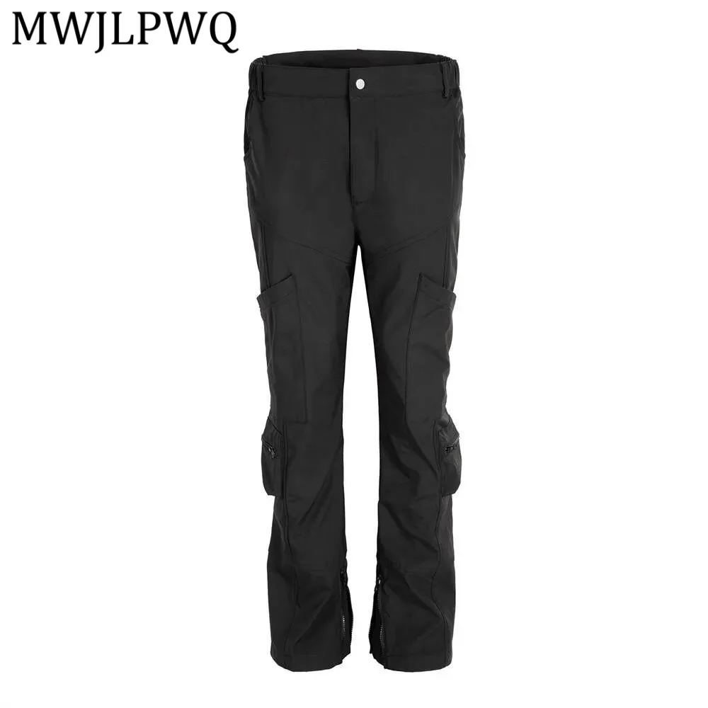 

Мужские брюки-карго MWJLPWQ в стиле пэчворк, функциональные, модные, в стиле хип-хоп, с множеством карманов, зауженные, с разрезами, модель 21939