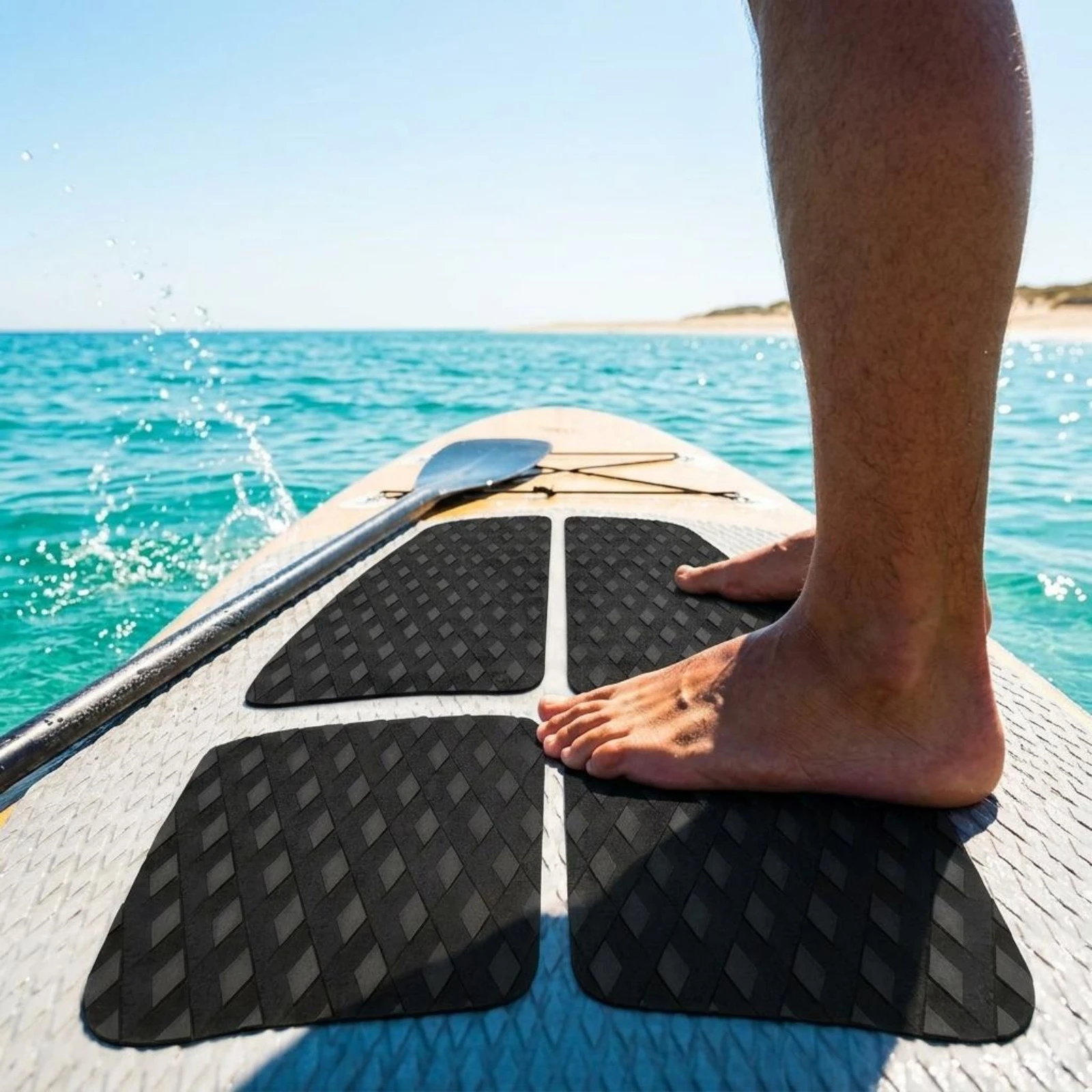 4 Pieces Surfboad Anti-Slip Mat Black Surfboard Traction Pad Rounded Rectangular EVA Foam Traction Pad