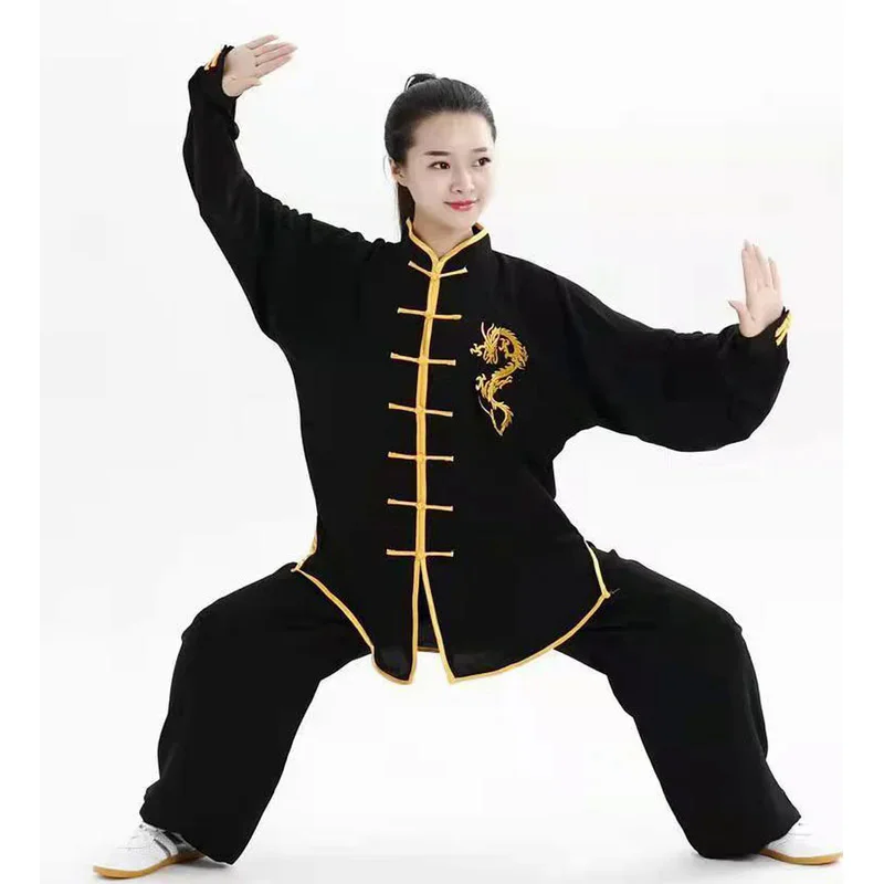 Exercise Uniform Dragon Kung Fu Suits Long Sleeve Tai Chi Clothing Chinese Traditional Folk Taiji Outdoor Walking Morning Sports