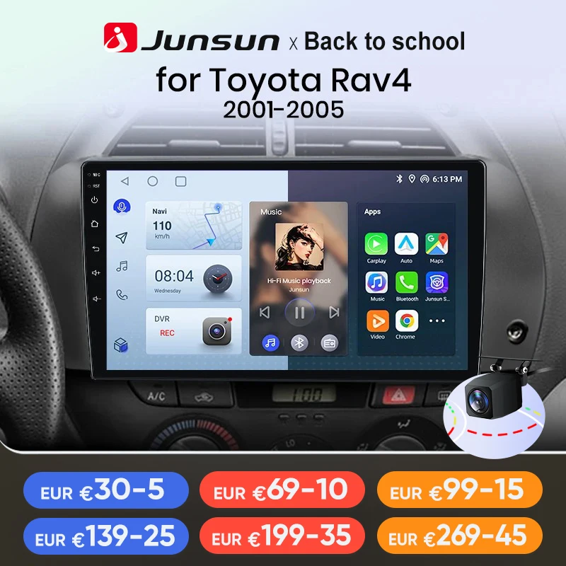 Junsun V1 Wireless CarPlay AndroidAuto Radio per Toyota RAV4 2001 2002 2003-2005 4G sistemi intelligenti per auto 2Din Autoradio GPS