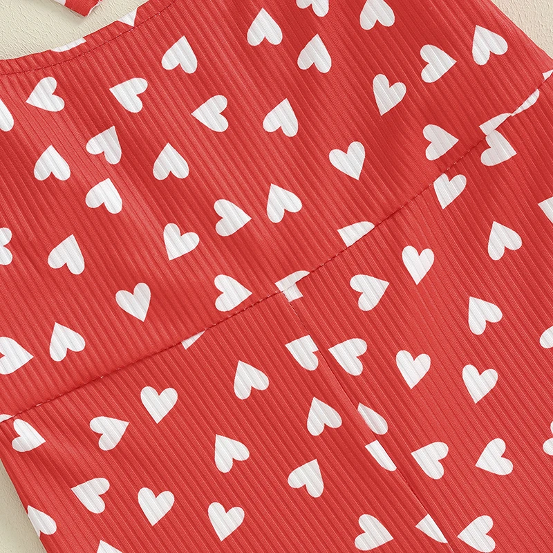 Kids Baby Girls Valentine s Day Bell Bottom Jumpsuit Love Heart Print  Sleeveless Overalls Romper