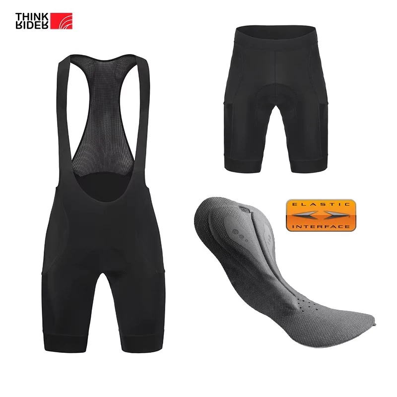 

ThinkRider Men's Cycling Bib Shorts Seamless Breathable Quick-Drying Italian Double Arrow Padded Base Layers & Compression