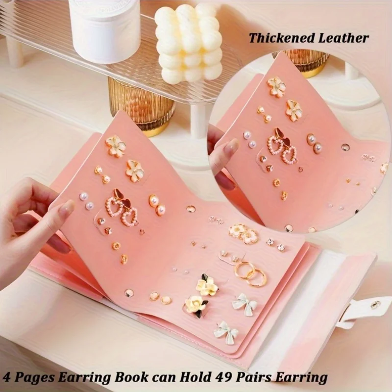 Leather Earring Layering Jewelry Storage Book, Pu Leather Jewelry Organizer Bag, Small Pouch for Earrings and Rings, Book-Style Earring Holder, Multifunctional Large-Capacity Display Case for Earrings and Necklaces, Anti-Oxidation Necklace Holder, Jewelry Box - Portable Travel Jewelry Box with Safety Clasp, Suitable for Stud Earrings, Hoop and Dangle Earrings, Waterproof, Girls' Gift Earring Storage Box, Roll-Up Foldable Jewelry Box