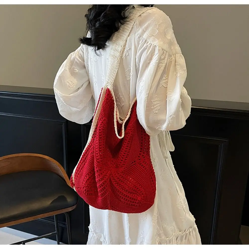 패션 핸드메이드 크로셰 가방 레저 보헤미안 니트 크로스백 속이 비치는 대용량 직조 토트백 핸드백