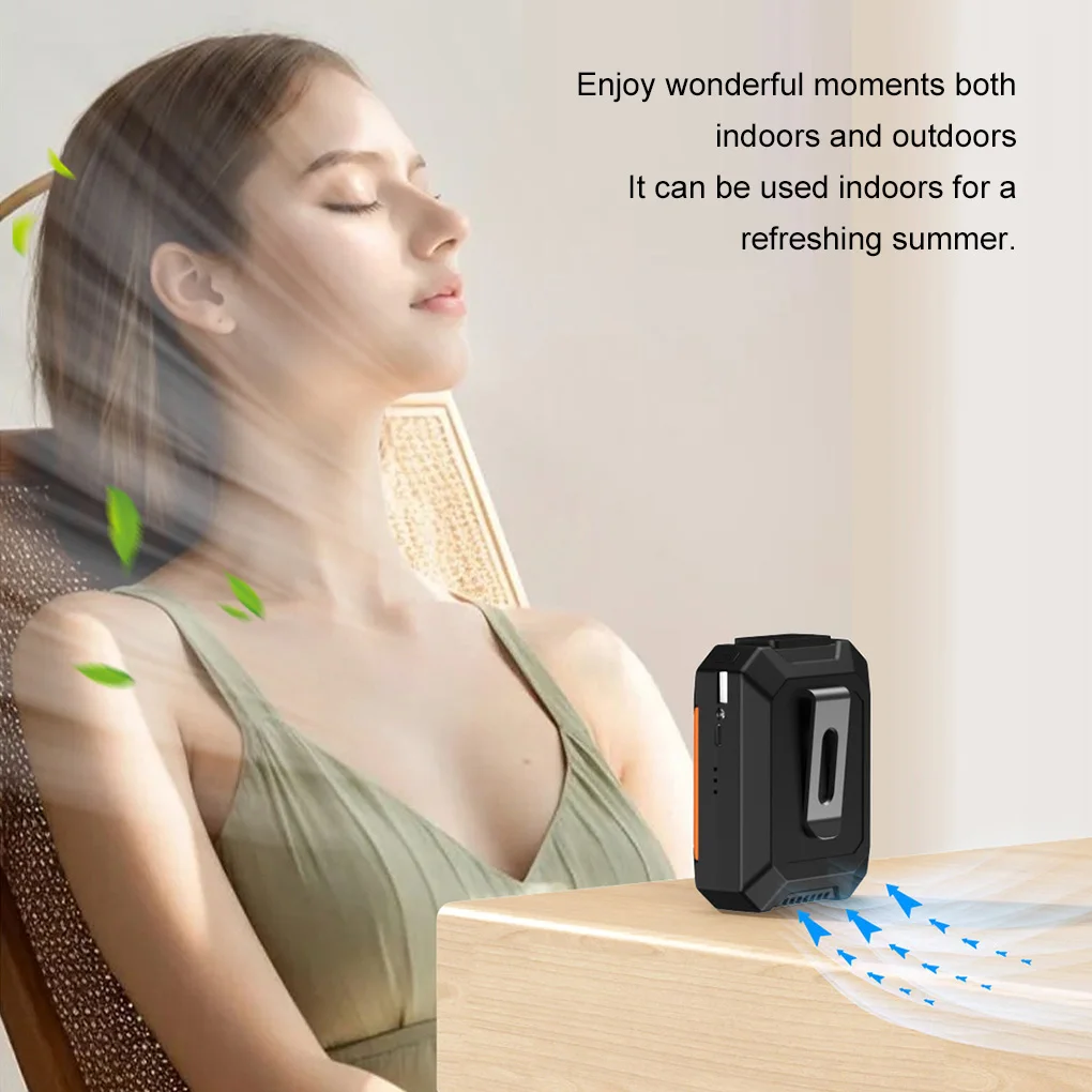 USB Waist Mounted Electric Fan 5000 Mah Rechargeable Anti Drop Shock Absorption Fan Portable 14000 RPM Flashlight Hanging Fan