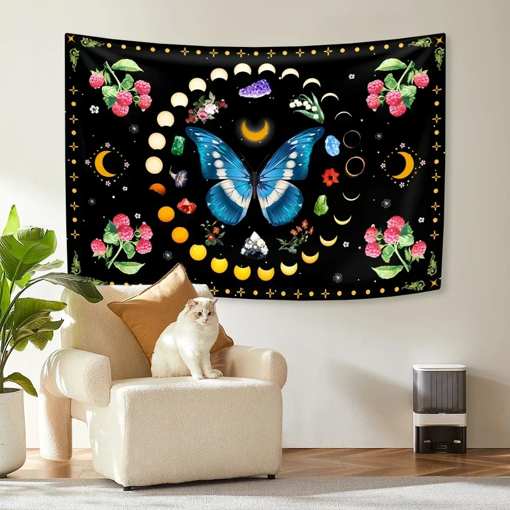 Mandala Moon Phase Tapestry Psychedelic Butterfly Mushroom Printed Home Decoration Covering Carpets Wall Hanging Dorm Decor