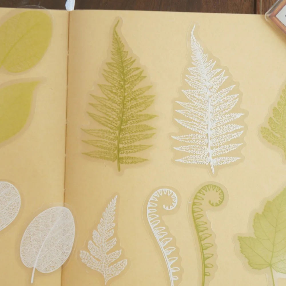 

18pcs Green White Leaf Veins Design PVC Sticker Scrapbooking DIY Gift Packing Decoration