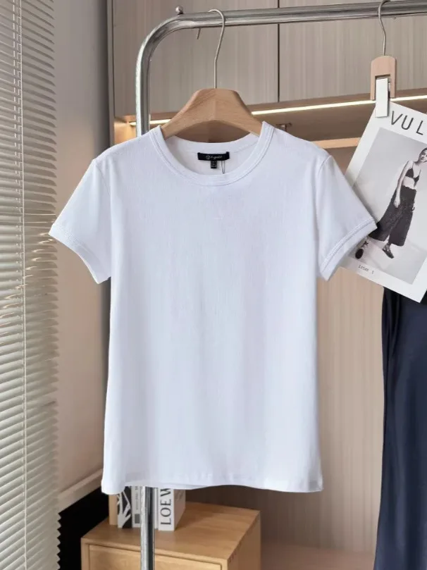 

Dave&Di Summer New Women's Basic Casual Shoulder Round Neck Short Sleeved T-shirt Top T-shirt Woman Clothes Female Clothing