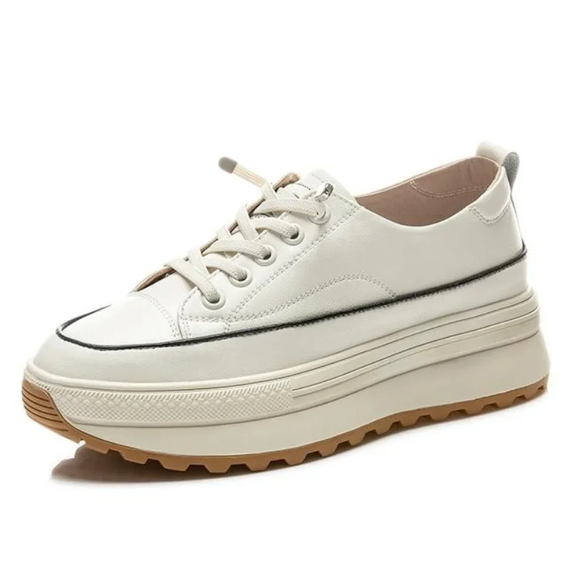 

5CM Genuine Leather Women Shoes Platform Wedge Skate Boarding High Brand Heels Casual Summer Vulcanize Shoes Spring Autumn Shoes