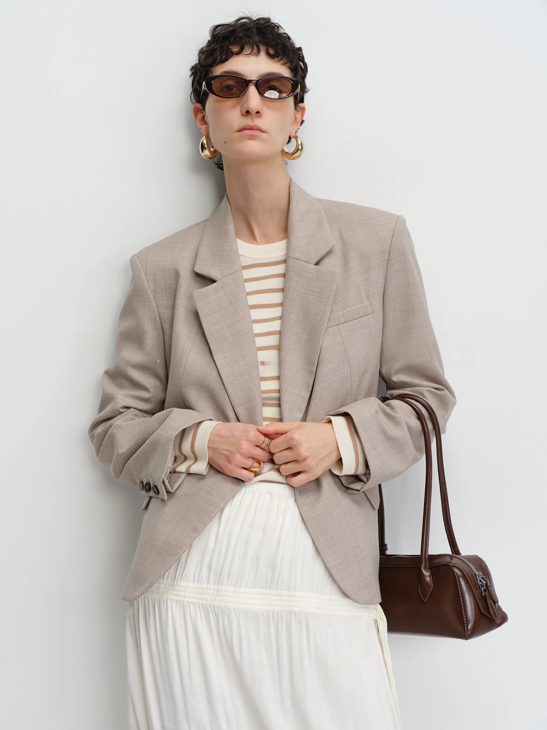 

PRE PREWORKS Woolen ort Suit for Women Casual Sle Commute Sensation Spring Collection Long Sve Flat Collar