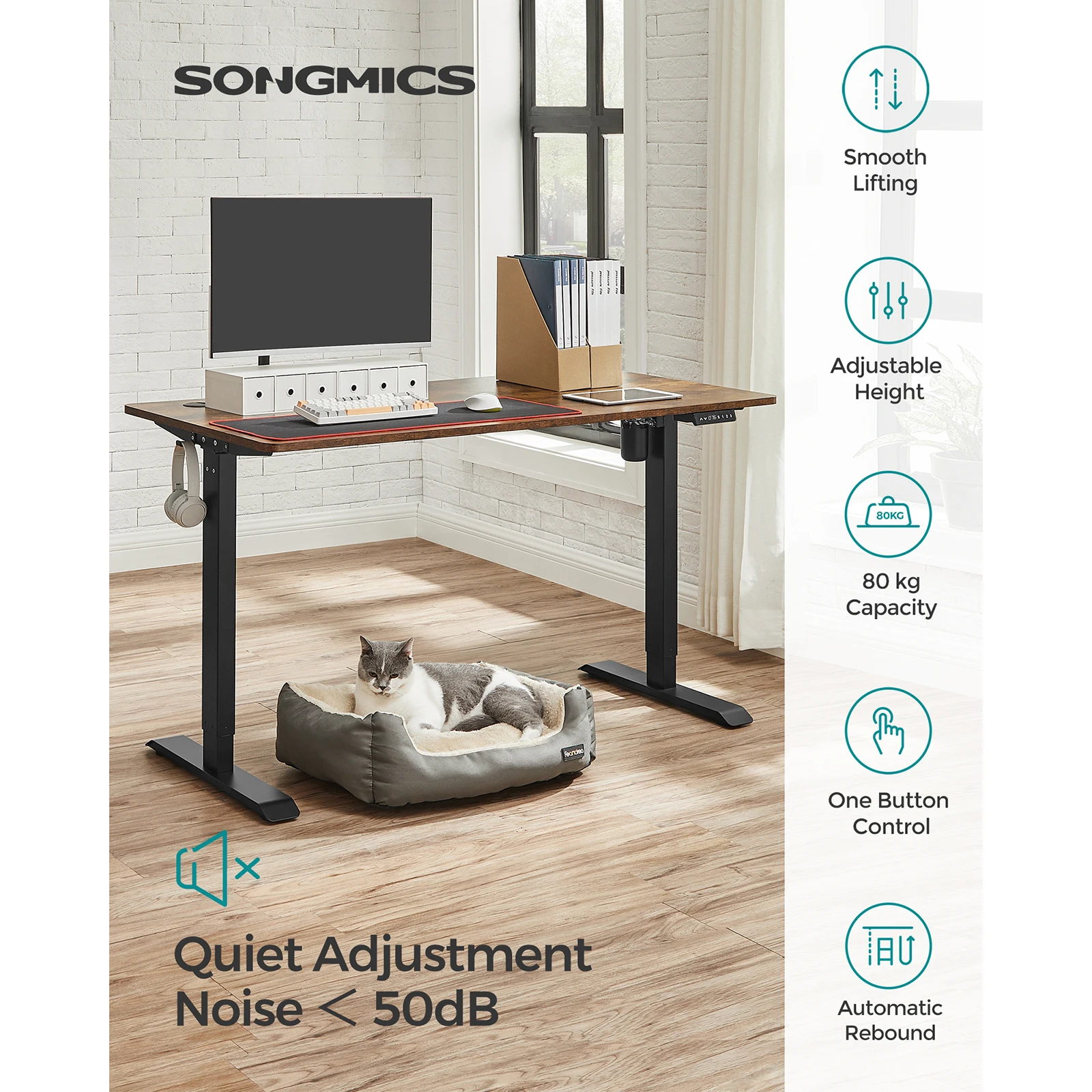 SONGMICS Electric Desk Frame: Height Adjustable,Memory Function. Hooks,Stepless Adjustment. Steel Build.Table Top not included.