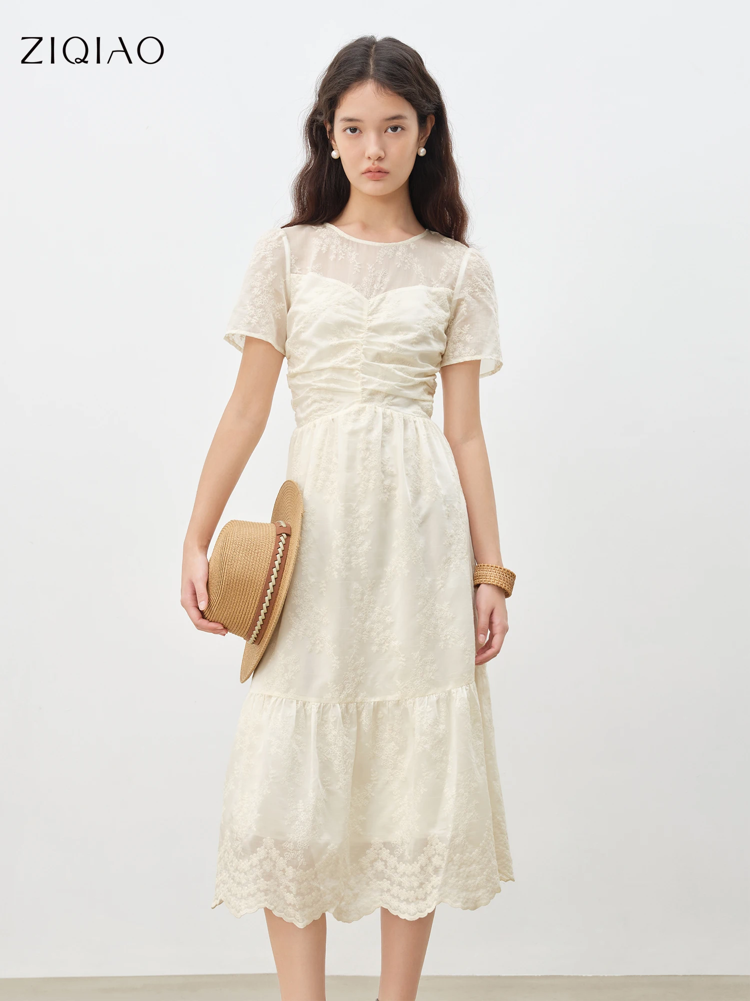 

ZIQIAO Embroidered Waist Dress Women 2025 Summer New Style Skirt 25ZQ92417