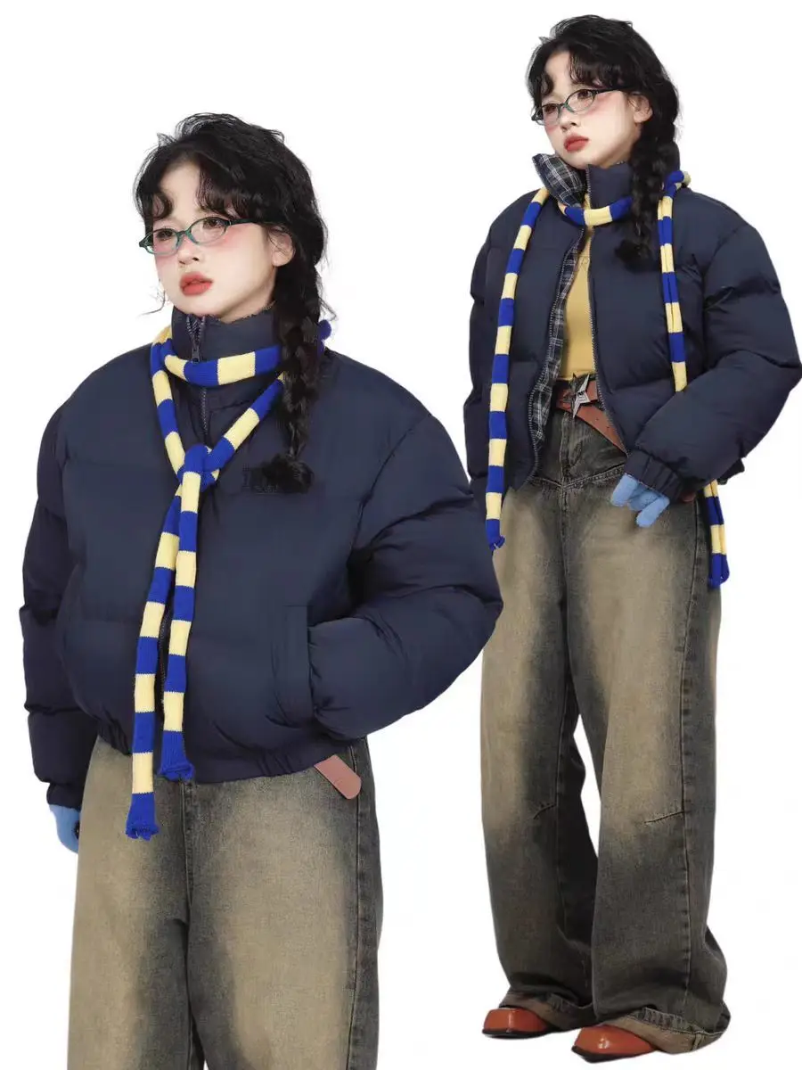 Veste rembourrée réversible Vintage américaine, nouveau Design, manteau court épais et chaud à carreaux, Style Ins, hiver 2024