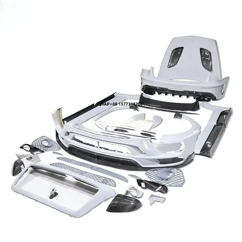 For Body Kit Upgrade to MSY Style Dry Carbon Fiber+Fiberglass Front Bumper Side Skirts Engine Hood Rear Spoiler