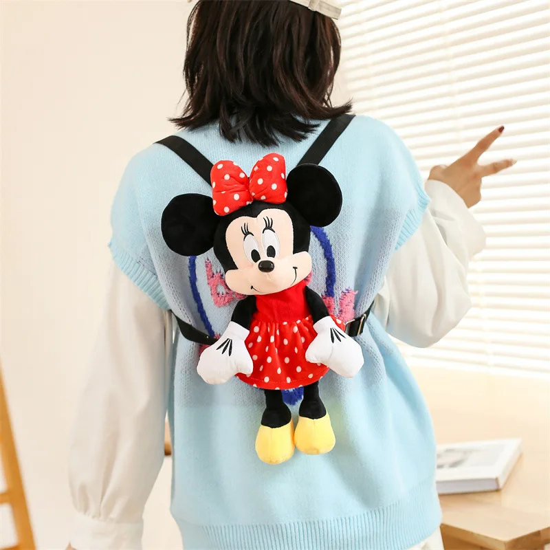 Disney-Mochila De felpa de Mickey y Minnie para niña, bolso suave de dibujos animados, bolsa de almacenamiento de Anime, regalo de cumpleaños