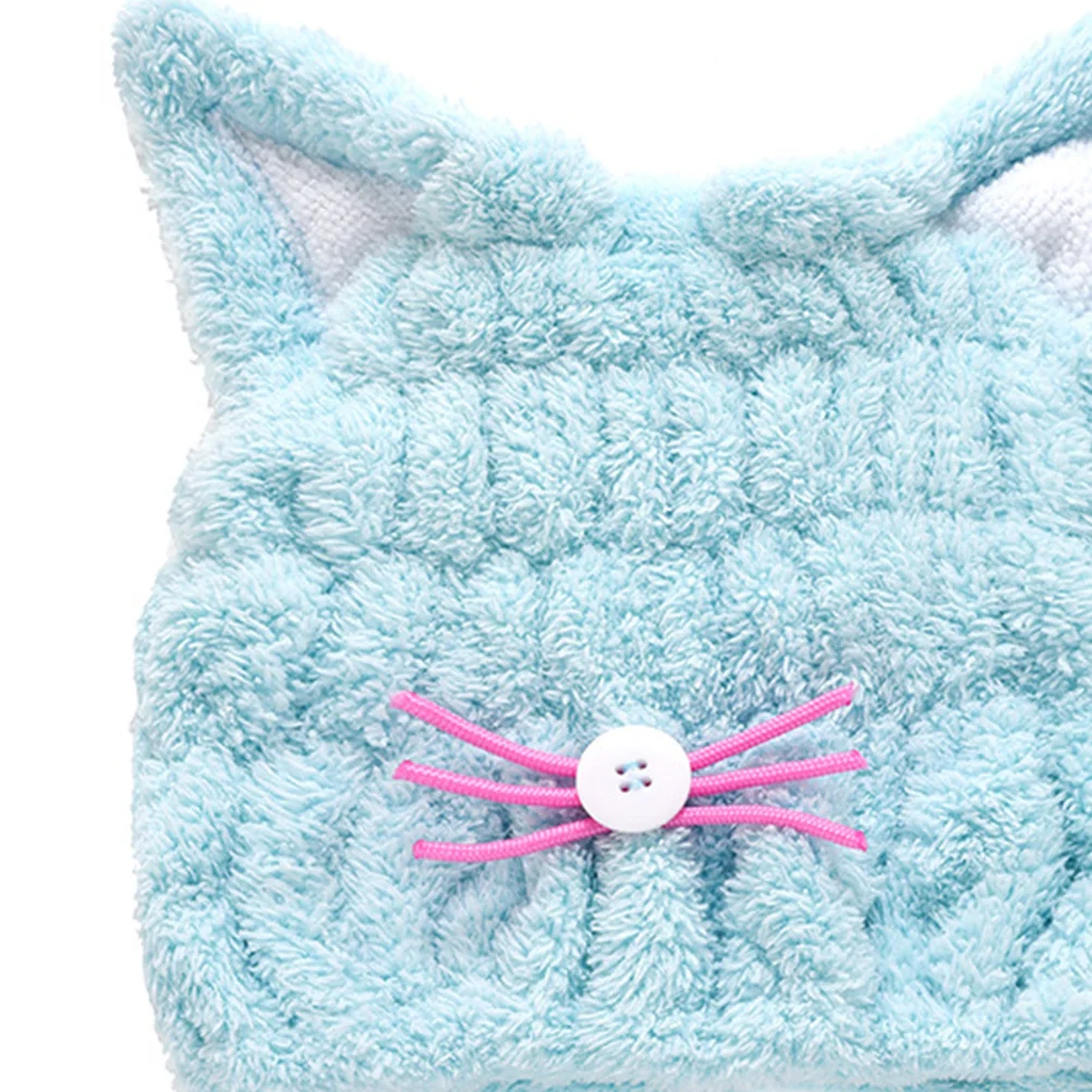 

Cat Ear Hair-Drying Cap Blue Fast Absorbent Lightweight Portable For Long Curly Straight Dyed Hair Shower Cap