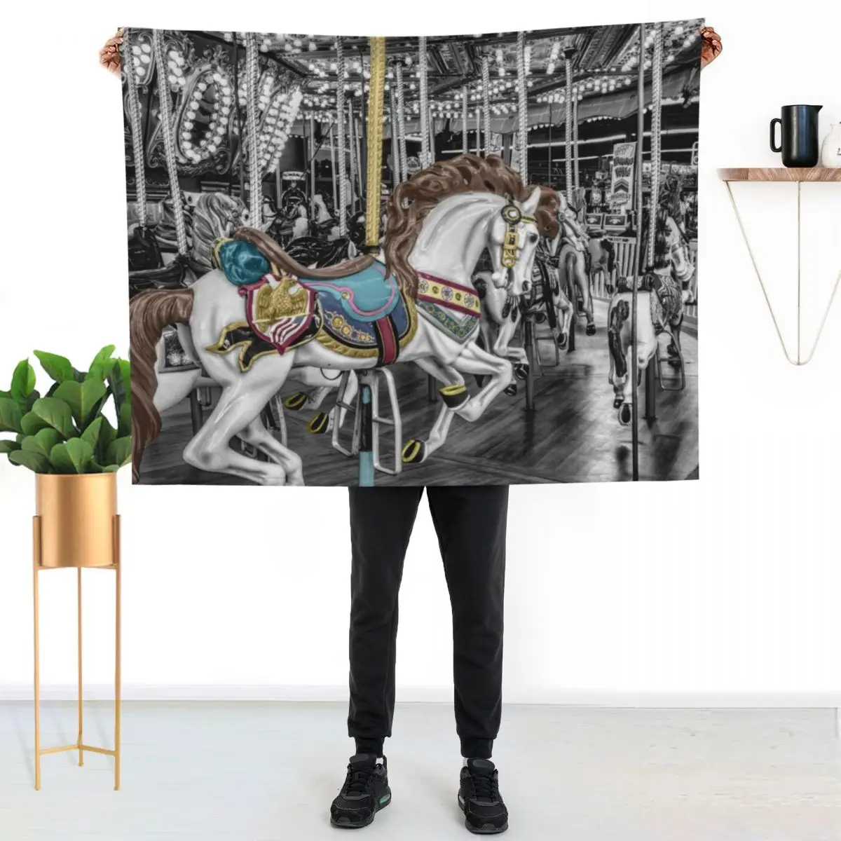 Classic horse carousel Throw Blanket Weighted Sofa Quilt Bed blankets and throws Beach Bed linens Blankets