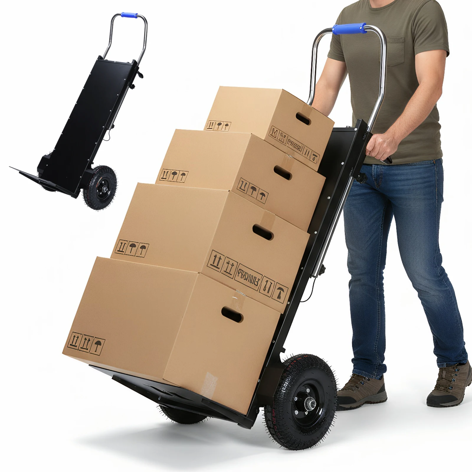 

Electric Hand Trucks 1500W Motor 880lbs Load Capacity with Safety Rope for Warehouse Logistics Moving Furniture